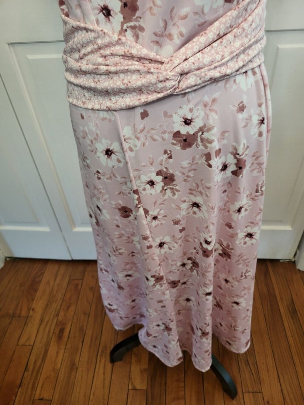Perceptions Pale Pink Floral Dress Puff Sleeve XL Stretch Cottage Modest Wedding - Picture 5 of 11